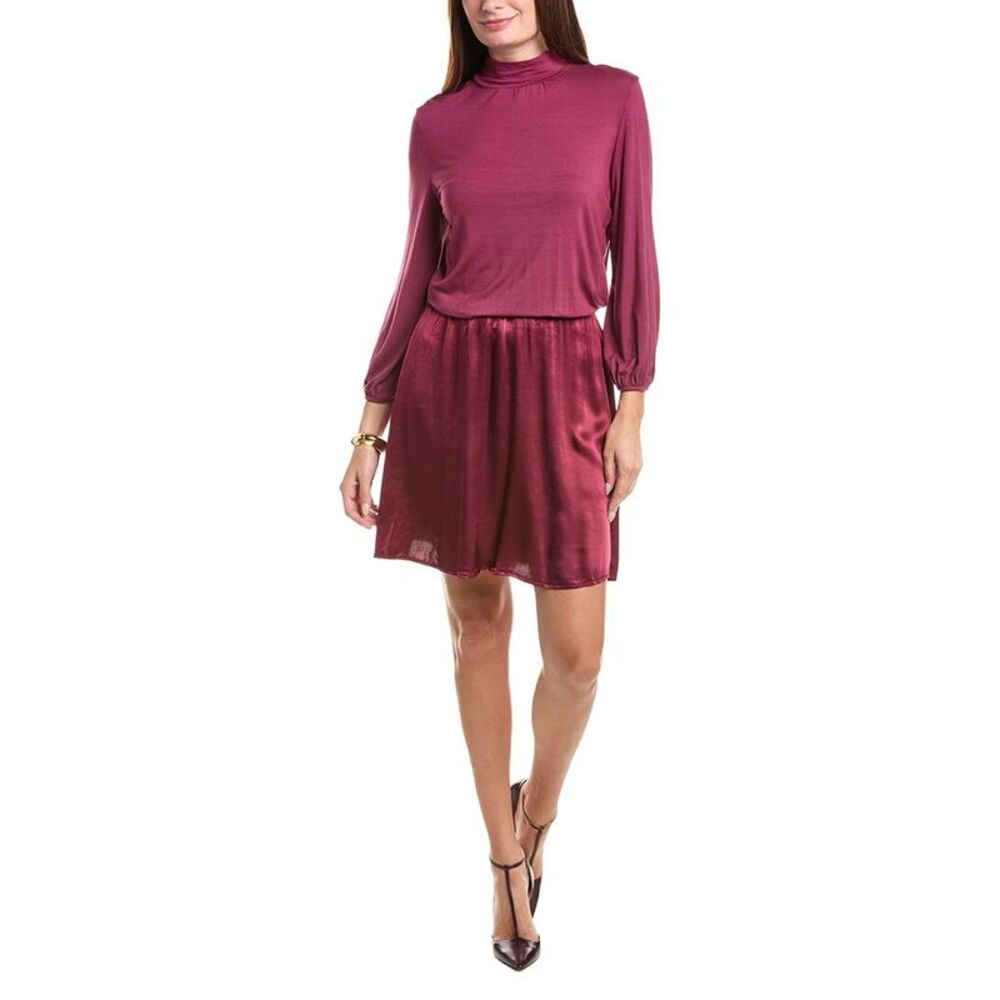 Michael Stars Womens Myla Mock Neck 2-Fer Mini Dress, Purple